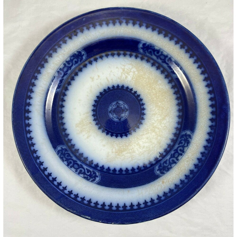 Flow Blue Nankin Dinner Plate Cobalt Ironstone Antique 10.5" James Edwards HTF